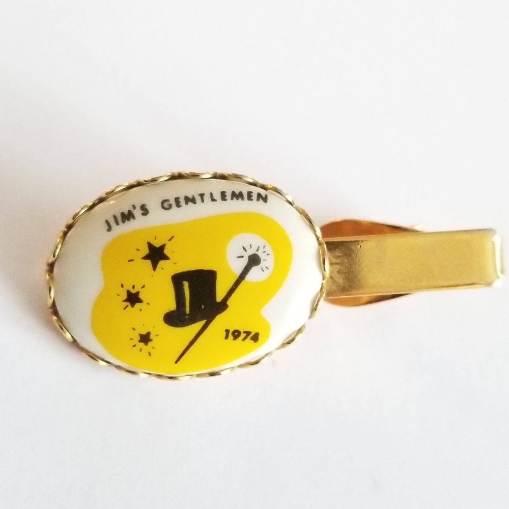 Vintage Jim's Gentlemen tie clip bar top hat cane gloves gold tone gentleman